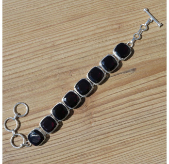 NEW ! Bracelet argent 8 grosses pierres carrées en Grenat (rouge)