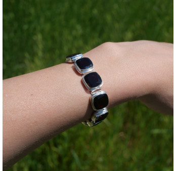 NEW ! Bracelet argent 8 grosses pierres carrées en Grenat (rouge)