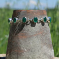 Bracelet en argent et 10 pierres ovales en Agate verte (vert)