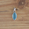 Petit pendentif navette en pierre Calcédoine bleue et argent (bleu)