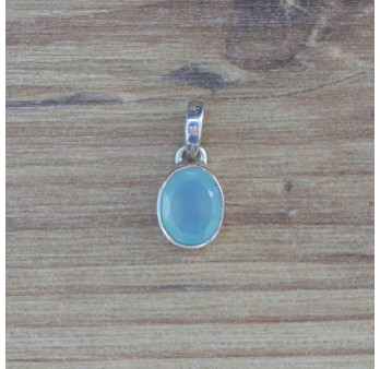 Petit pendentif ovale en pierre Calcédoine agua et argent (bleu)