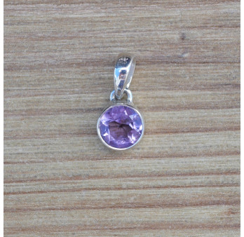 Petit pendentif rond en pierre Améthyste et argent (violet)