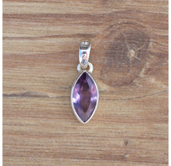Petit pendentif navette en pierre Améthyste et argent (violet)