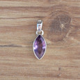 Petit pendentif navette en pierre Améthyste et argent (violet)