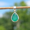 NEW ! Pendentif goutte en argent et pierre facettée en Agate verte (vert)