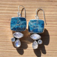 Grosses boucles d'oreilles en argent et 4 pierres Apatite Pierre de lune Topaze bleue (bleu) Grosses boucles d'oreilles en argent et 4 pierres Apatite Pierre de lune Topaze bleue (bleu)