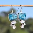Grosses boucles d'oreilles en argent et 4 pierres Apatite Pierre de lune Topaze bleue (bleu) Grosses boucles d'oreilles en argent et 4 pierres Apatite Pierre de lune Topaze bleue (bleu)