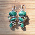 Boucles d'oreilles argent avec 5 pierres en Malachite et Péridot (vert)