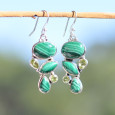 Boucles d'oreilles argent avec 5 pierres en Malachite et Péridot (vert)