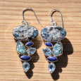 Boucles d'oreilles argent avec 6 pierres en Jaspe Lapis Topaze bleue