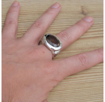 Bague massive argent et pierre ovale en Quartz fumé (brun)