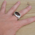 Bague horizontale argent et pierre ovale en Quartz fumé (brun) T57