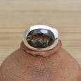 Bague horizontale argent et pierre ovale en Quartz fumé (brun) T57