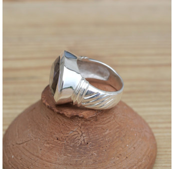 Bague massive argent et pierre ovale en Quartz fumé (brun)