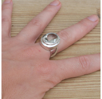 Bague anneau large et pierre facettée Prasiolite (vert)