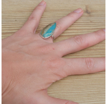 Bague goutte fine Opaline du Pérou et argent (bleu) (vert) T52