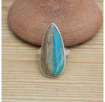 Bague goutte fine OPALINE du Pérou et argent (bleu) (vert)