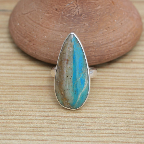 Bague goutte fine OPALINE du Pérou et argent (bleu) (vert)