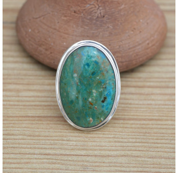Grosse bague ovale OPALINE du Pérou et argent (bleu) (vert)