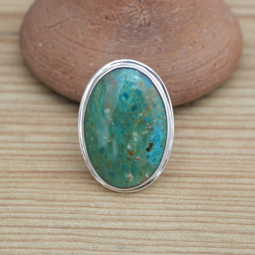 Grosse bague ovale OPALINE du Pérou et argent (bleu) (vert)