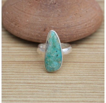 Petite bague goutte pierre OPALINE du Pérou et argent (bleu) (vert)