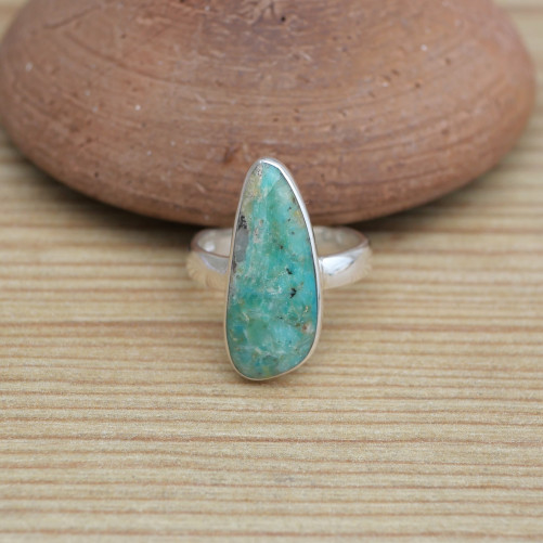 Petite bague goutte pierre OPALINE du Pérou et argent (bleu) (vert)