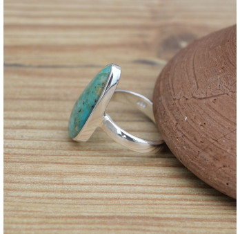 Petite bague goutte pierre Opaline du Pérou et argent (bleu) (vert) T51