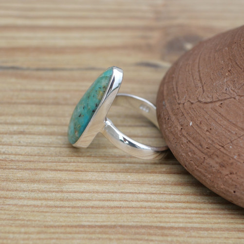 Petite bague goutte pierre Opaline du Pérou et argent (bleu) (vert) T51