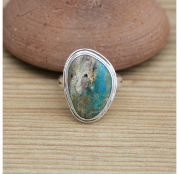 Bague monture double en argent et pierre Opaline du Pérou (bleu) (vert)