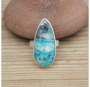 Bague goutte fine OPALINE du Pérou et argent (bleu) (vert)