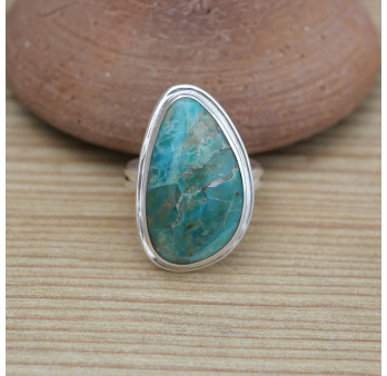 Bague monture double en argent et pierre Opaline du Pérou (bleu) (vert)