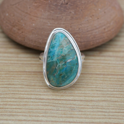 Bague monture double en argent et pierre Opaline du Pérou (bleu) (vert)