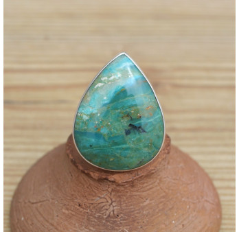 Grosse bague goutte OPALINE du Pérou et argent (bleu) (vert)