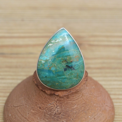 Grosse bague goutte OPALINE du Pérou et argent (bleu) (vert)
