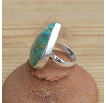 Grosse bague goutte Opaline du Pérou et argent (bleu) (vert) T54