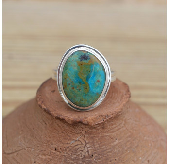 Bague monture double en argent et pierre Opaline du Pérou (bleu) (vert)