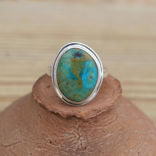 Bague monture double en argent et pierre Opaline du Pérou (bleu) (vert)