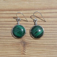 Boucles rondes en argent et pierre Malachite (vert) Boucles rondes en argent et pierre Malachite (vert)