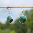 Boucles rondes en argent et pierre Malachite (vert) Boucles rondes en argent et pierre Malachite (vert)