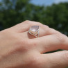 Bague haute argent et pierre goutte Quartz rose facettée (rose)