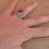 NEW ! Bague fleur en pierre Cornaline et argent ciselé (orange)