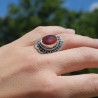 NEW ! Bague fleur en pierre Cornaline et argent ciselé (orange)