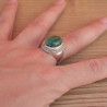Bague chevalière argent mixte pierre Malachite ovale (vert)