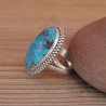 NEW ! Grosse bague ovale argent ciselé et Turquoise du Tibet (bleu)