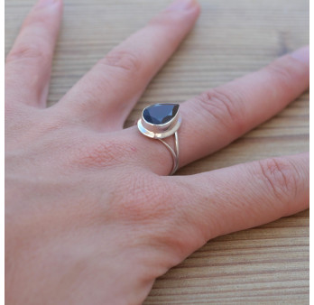 NEW ! Bague haute argent et pierre goutte Grenat facettée (rouge)