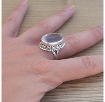 NEW ! Bague argent pierre ovale facettée en Quartz rose (rose)