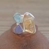 NEW ! Bague en argent et 3 pierres brutes Citrine Tanzanite et Aigue marine (multicolore)