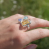 NEW ! Bague en argent et 3 pierres brutes Citrine Tanzanite et Aigue marine (multicolore)