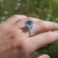 Bague haute argent et pierre ronde Topaze bleue (bleu) T59