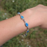 NEW ! Bracelet argent ciselé et 8 pierres gouttes en Calcédoine (bleu)